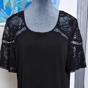 Adrienne Vittadini Elegant Black Lace Blouse New Without Tag.